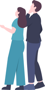 スマートフォンを見上げる男女のイラスト